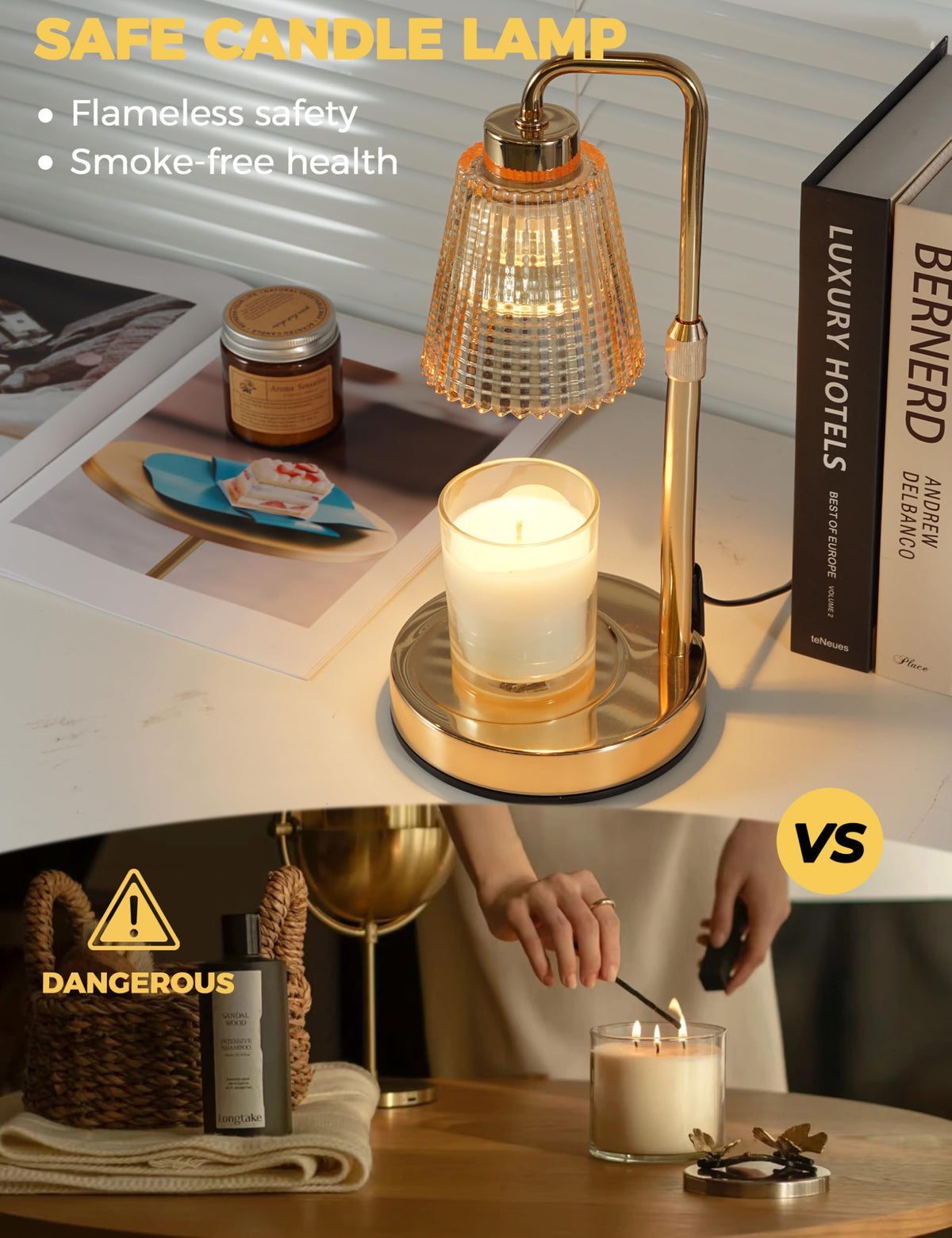 GODONLIF Gold Candle Warmer Lamp dimmable control enables custom melting speed