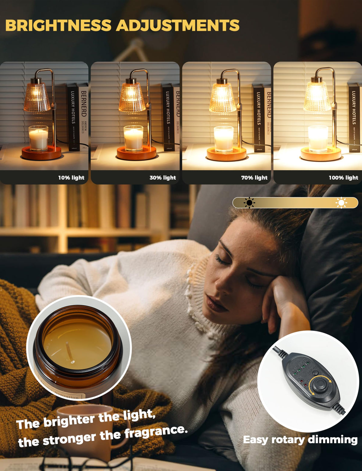 GODONLIF Gold Candle Warmer Lamp metal base with glass shade for elegant decor
