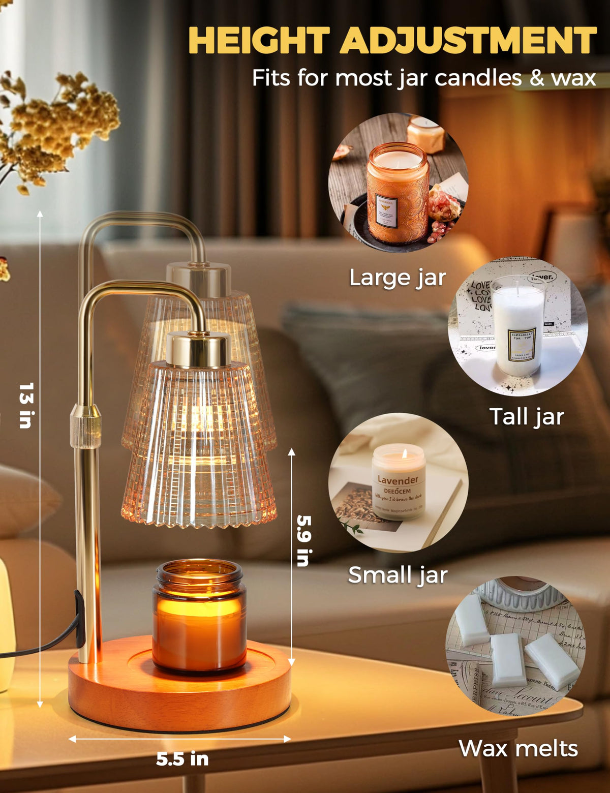 GODONLIF Gold Candle Warmer Lamp safe, flame-free design for families