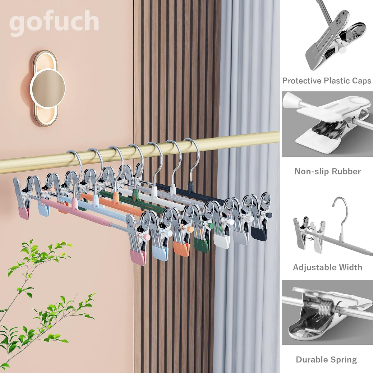 Gofuch 12-inch black pants hanger designed for jeans and trousers.