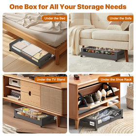 GoFujuco under-bed storage label slots help organize contents.