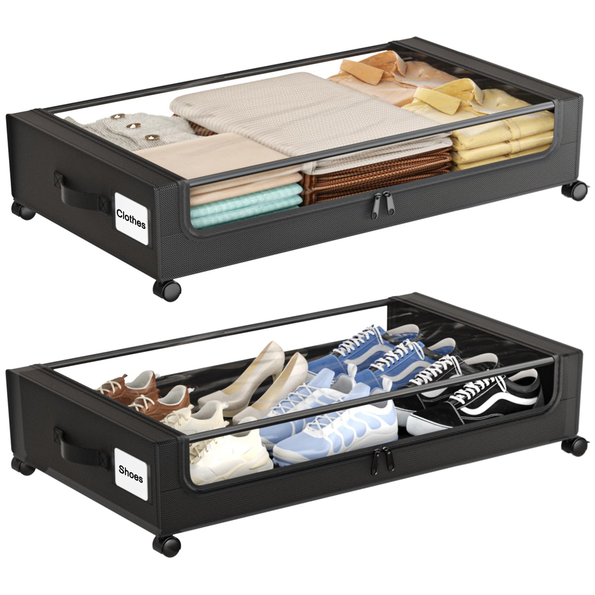 GoFujuco under-bed storage with wheels and side handles for easy access.