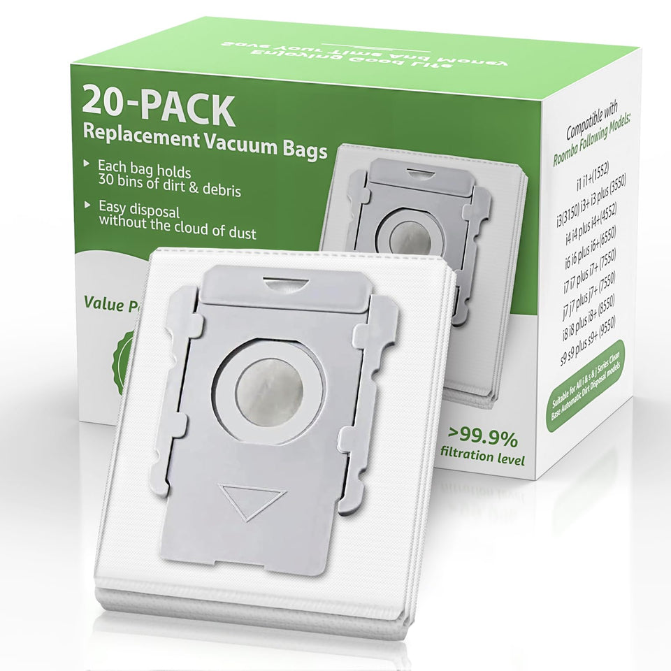 GOFWE Roomba bags package showing 20-pack compatibility across Roomba models