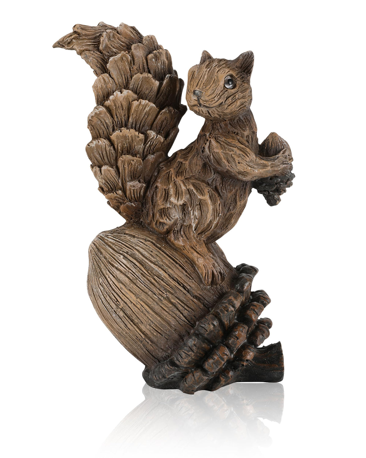 GoGnome resin squirrel on pinecone front view adds woodland charm to entryway.