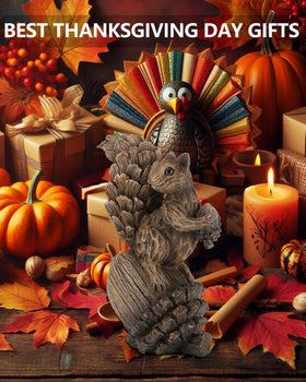 GoGnome warm-toned forest figurine on pinecone creates a seasonal accent.