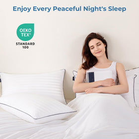 GOHOME pillow queen 4 pack on bed shows complete sleep setup.