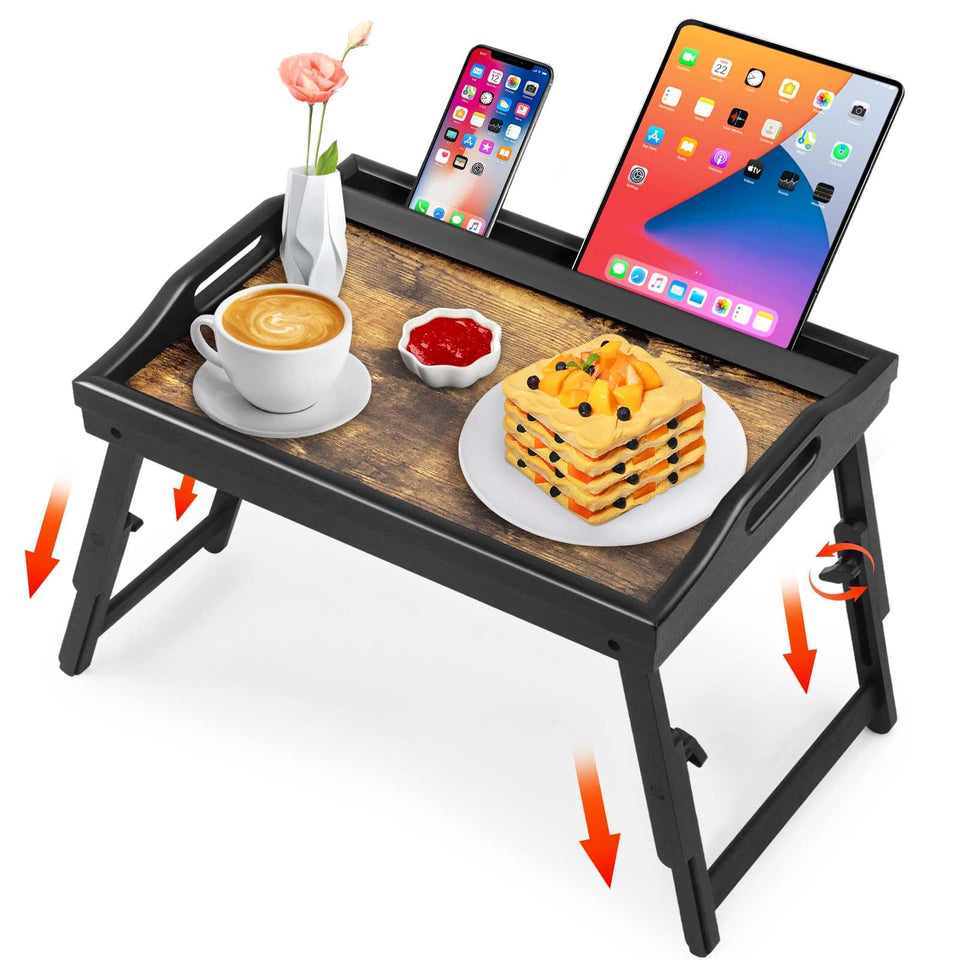 Goixeum bed tray table with bamboo finish and folding legs for versatile bed or sofa use