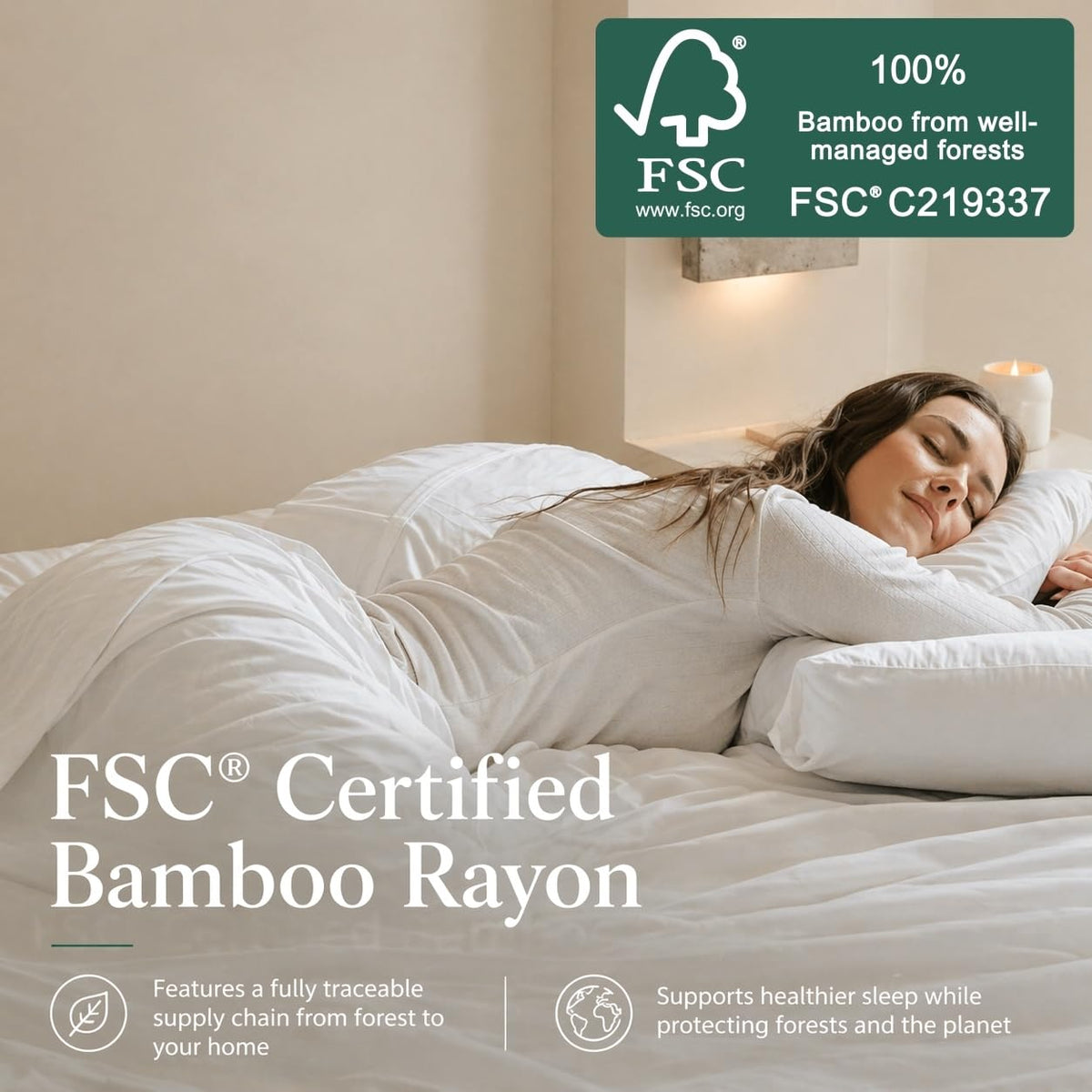GOKOTTA bamboo rayon sheets on bed reveal a smooth, cooling surface.