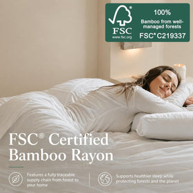 GOKOTTA bamboo rayon sheets on bed reveal a smooth, cooling surface.