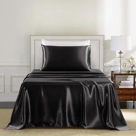 GOLAL satin sheets flat 66x96 highlighting smooth surface and wrinkle-free look.