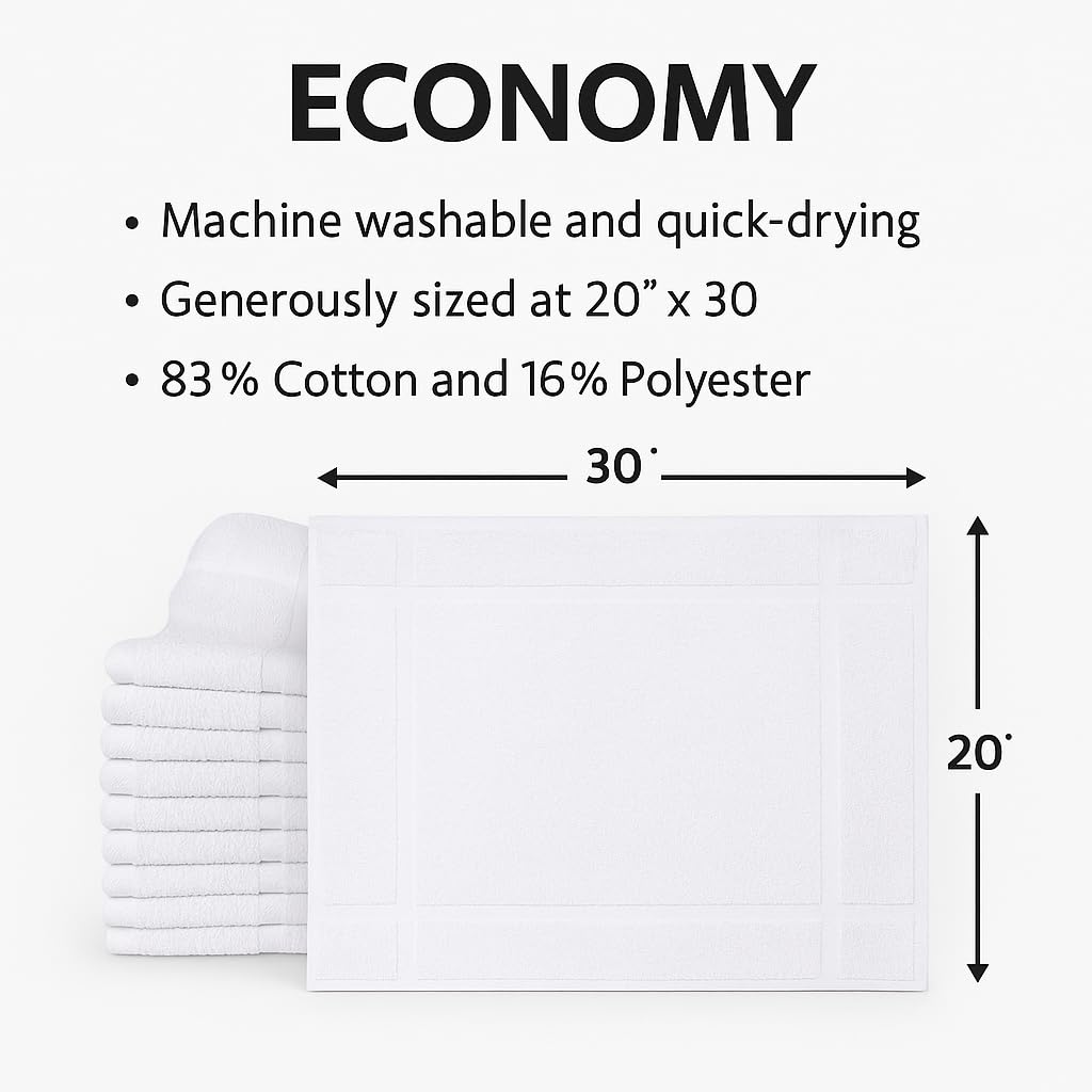 GOLD TEXTILES 12-pack white bath mats for multiple rooms and spaces.