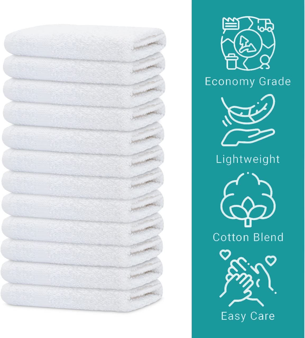 GOLD TEXTILES washcloths stacked, 12x12 inches, ideal for compact storage.