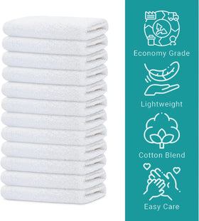 GOLD TEXTILES washcloths stacked, 12x12 inches, ideal for compact storage.