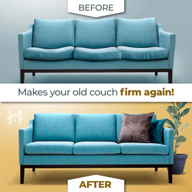 Sagging cushion fix demo shows even seating surface with Golden Home Essentials board.