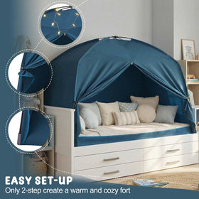 Golden Mars bed tent fits over a twin mattress for space-saving use