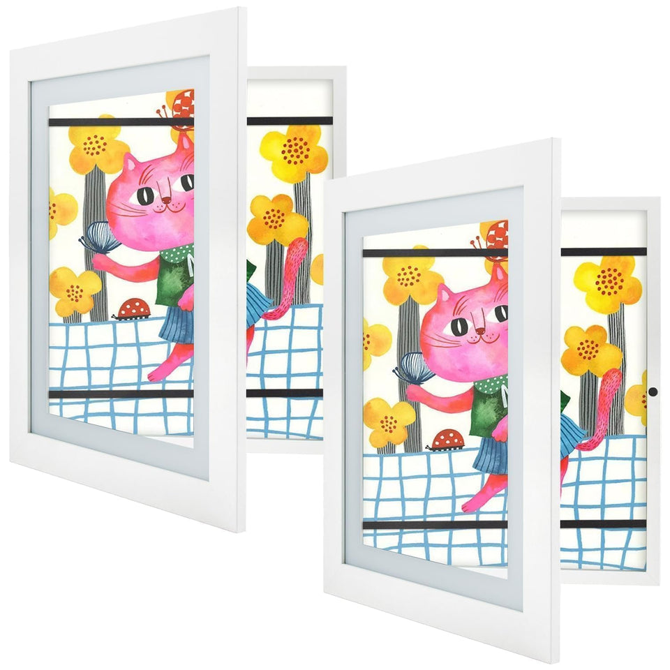 Golden State Art 10x12 frames front-opening set shown in white, ideal for showcasing kids' masterpieces.