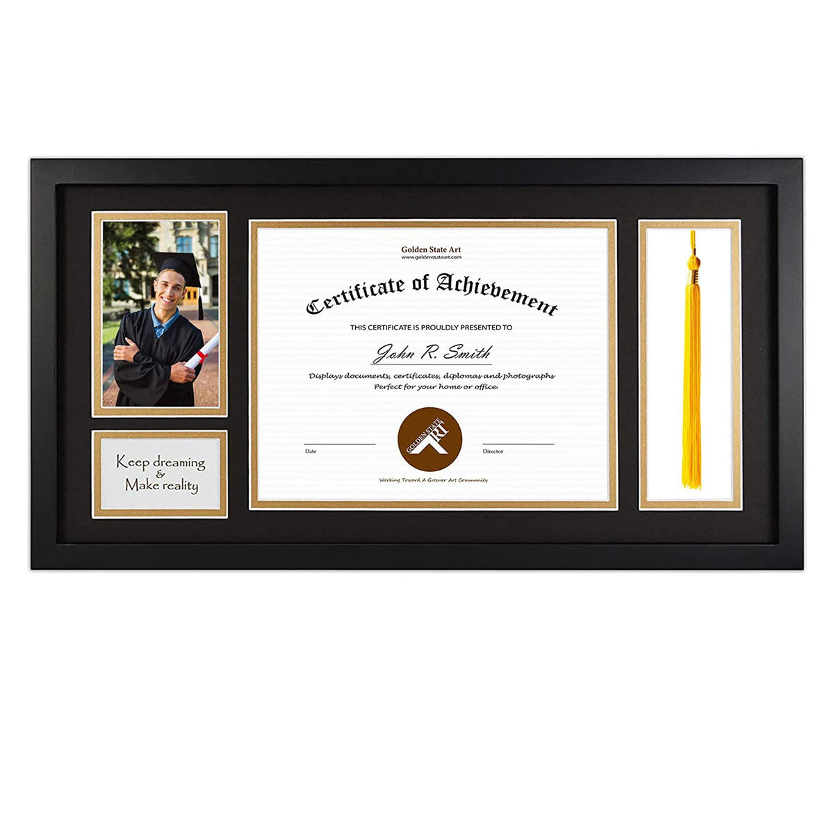 Golden State Art 11x22 diploma frame front view with tassel holder for wall display
