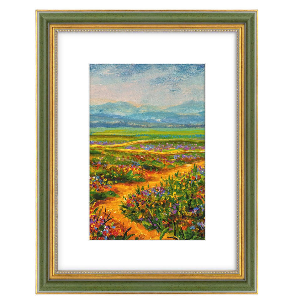 Golden State Art 12x16 ornate frame green gold with mat for enhanced presentation of 8x12 photos.