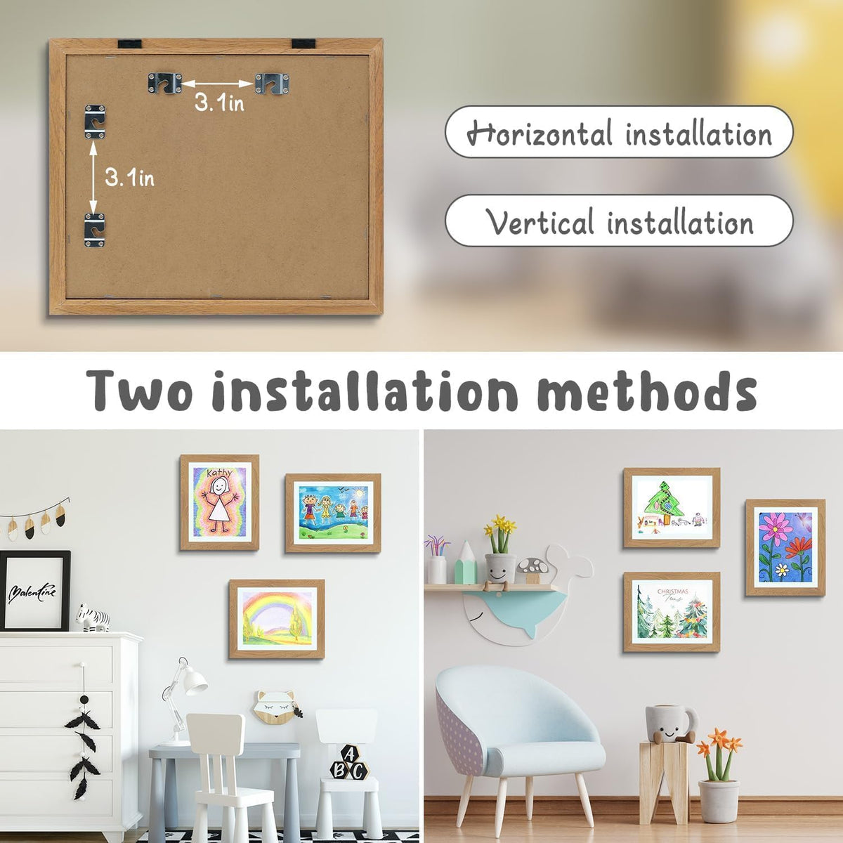 Golden State Art back-hangers frame supports vertical or horizontal wall display.
