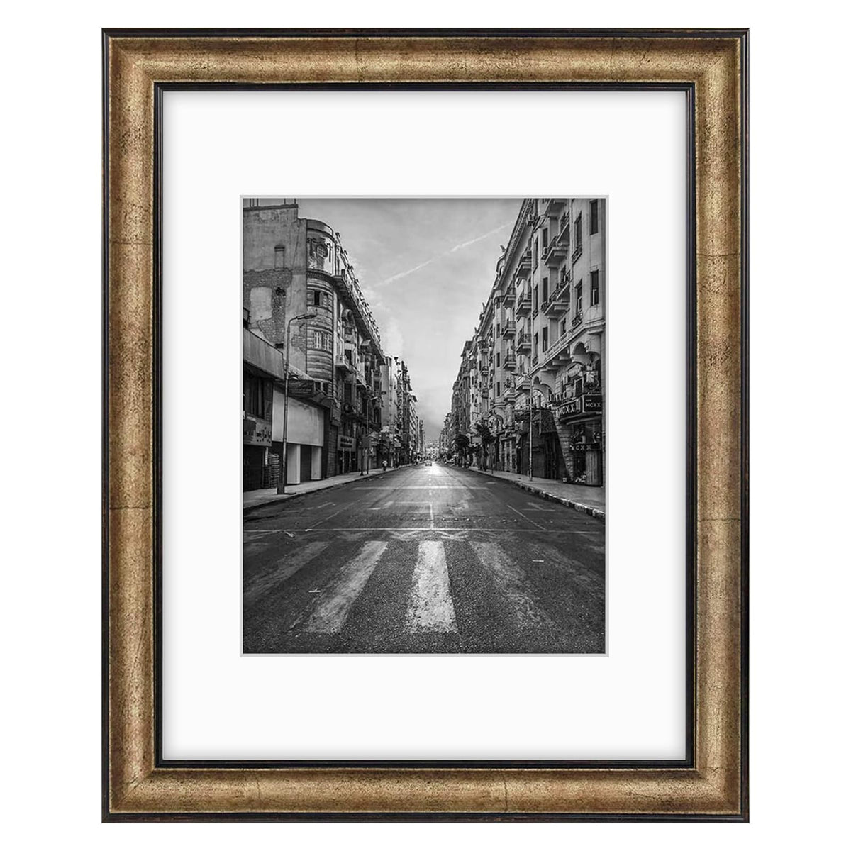 Golden State Art frame in dark brown and bronze panel with real glass for clear display.