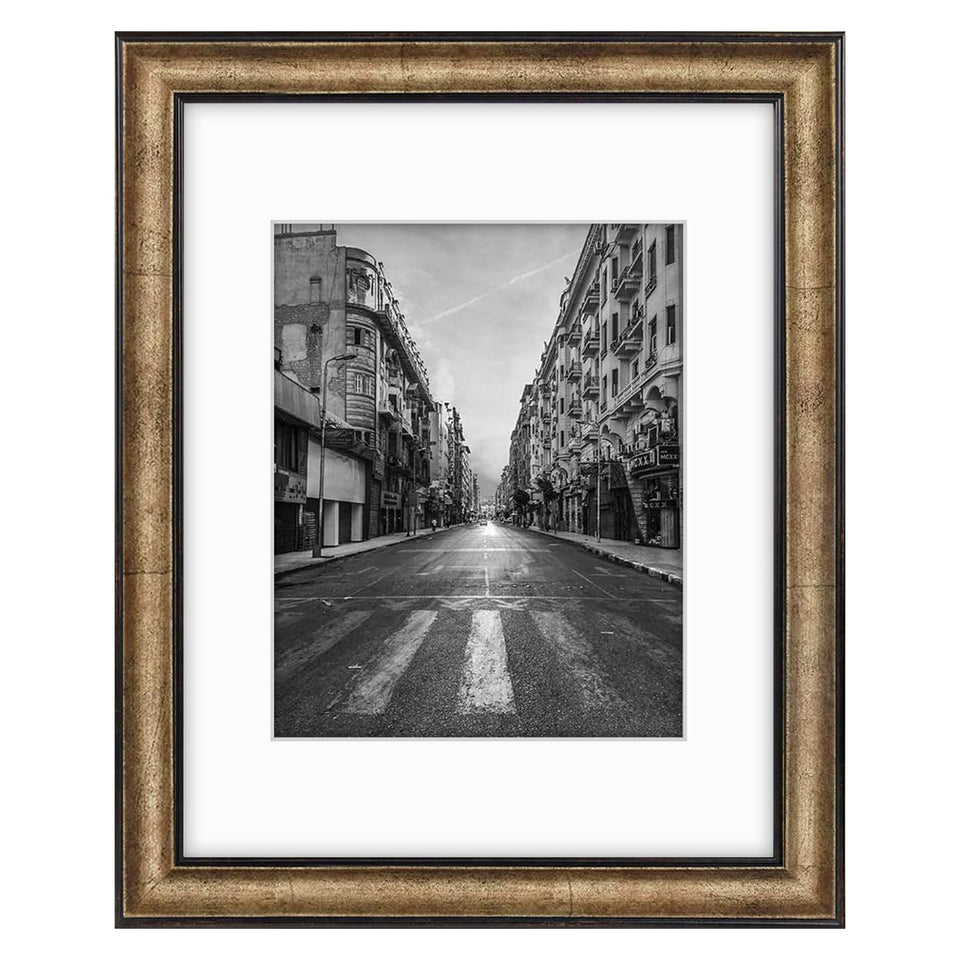 Golden State Art frame in dark brown and bronze panel with real glass for clear display.