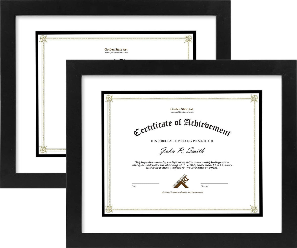 Golden State Art diploma frame shows 11x14 with double mat for premium certificate display