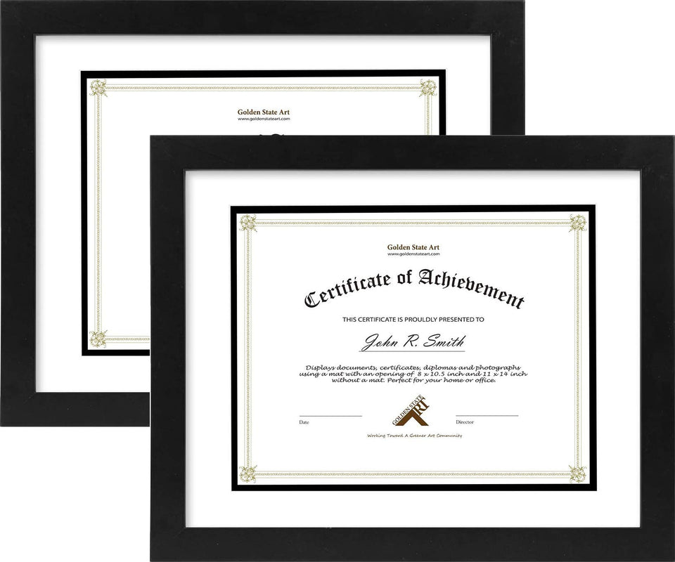 Golden State Art diploma frame shows 11x14 with double mat for premium certificate display