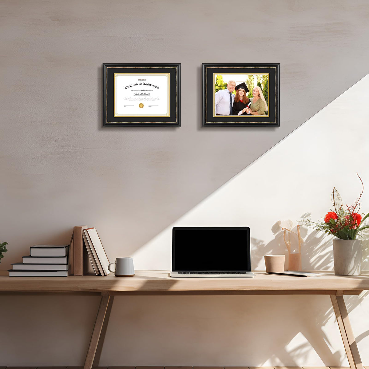 Golden State Art frame show 8.5x11 diploma with mat, secure, ready for display.