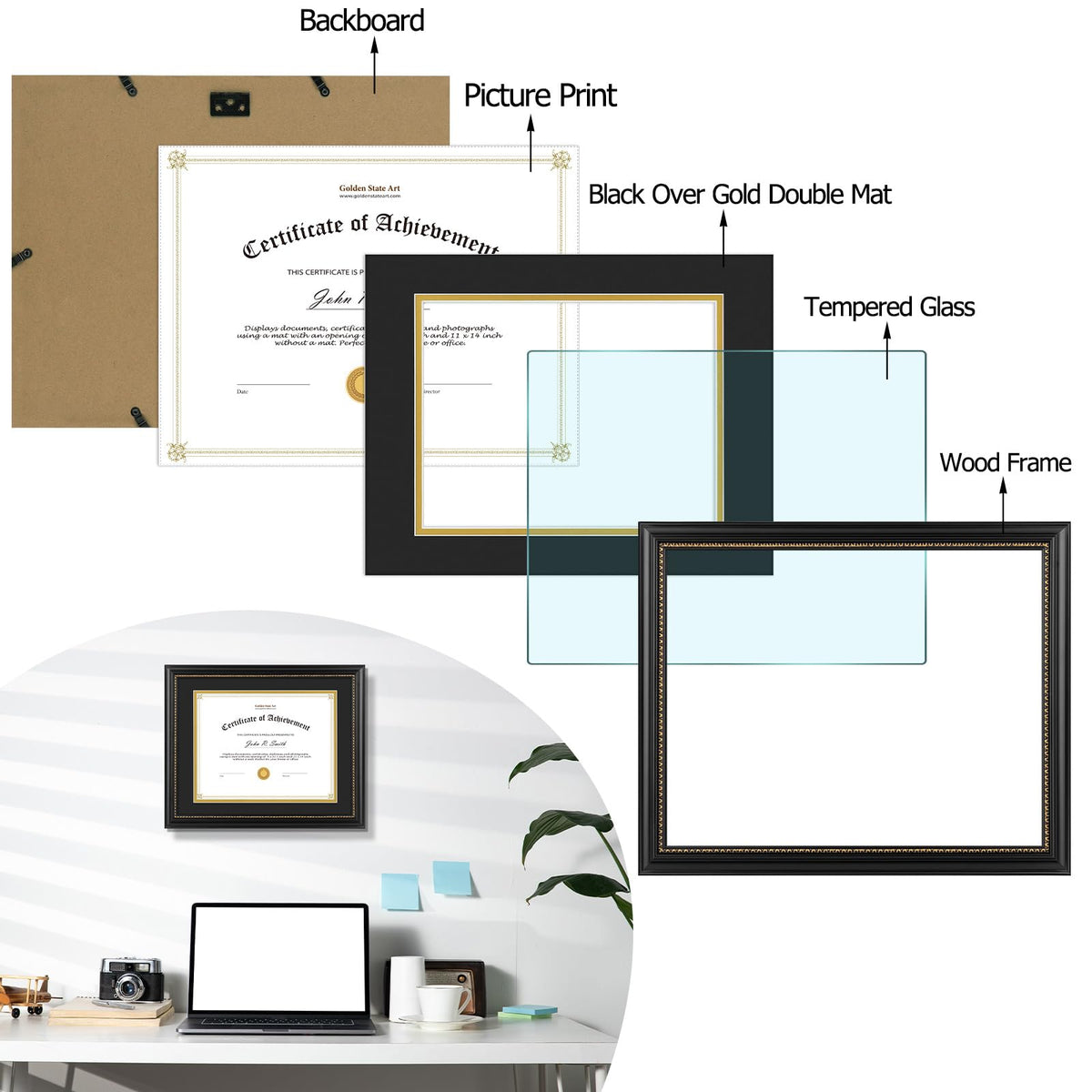 Golden State Art frame serves as elegant office or home display decor.