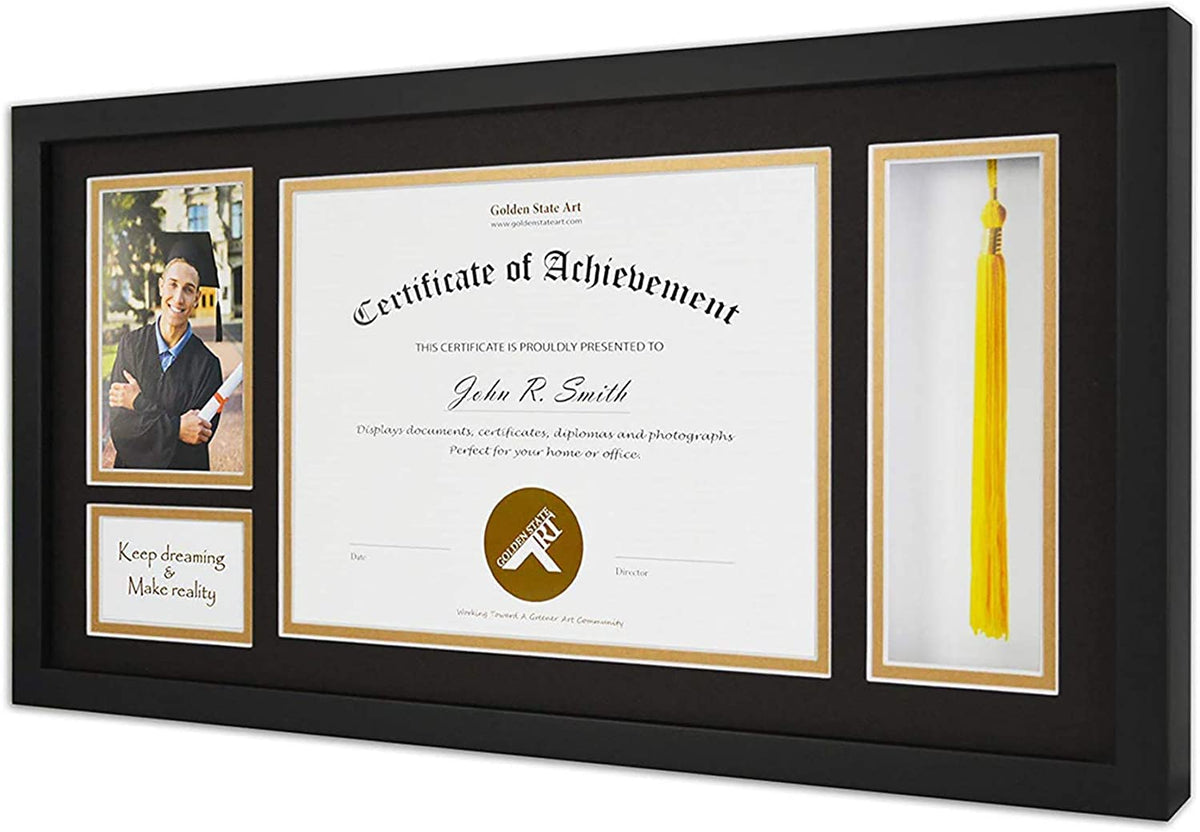Golden State Art frame close up of tempered glass protecting an 8.5x11 diploma