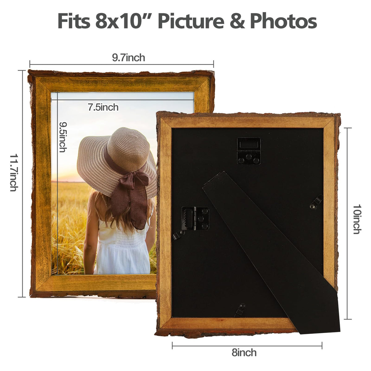 Golden State Art frame with bark edges detail highlights natural wood texture.