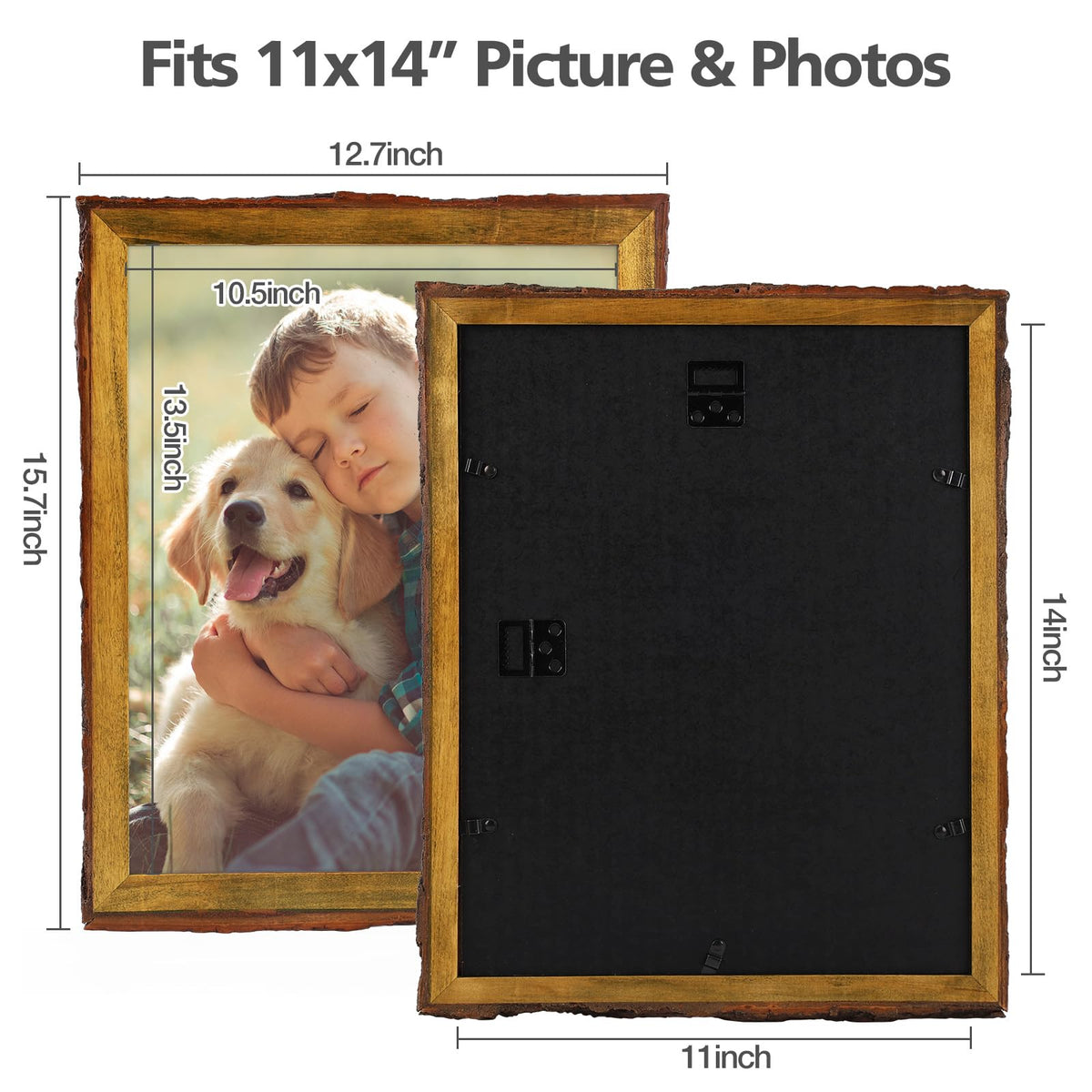 Golden State Art frame with bark edges adds natural texture to wall art.