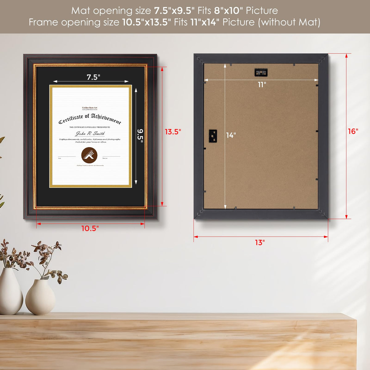 Golden State Art frame features real glass for enhanced protection.