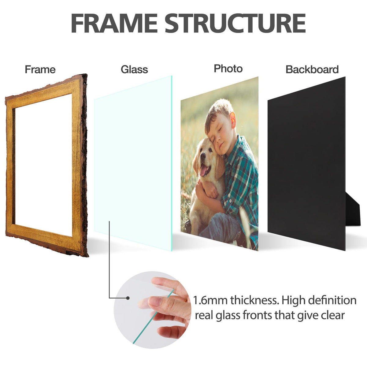 Golden State Art solid wood frame construction for lasting photo display.