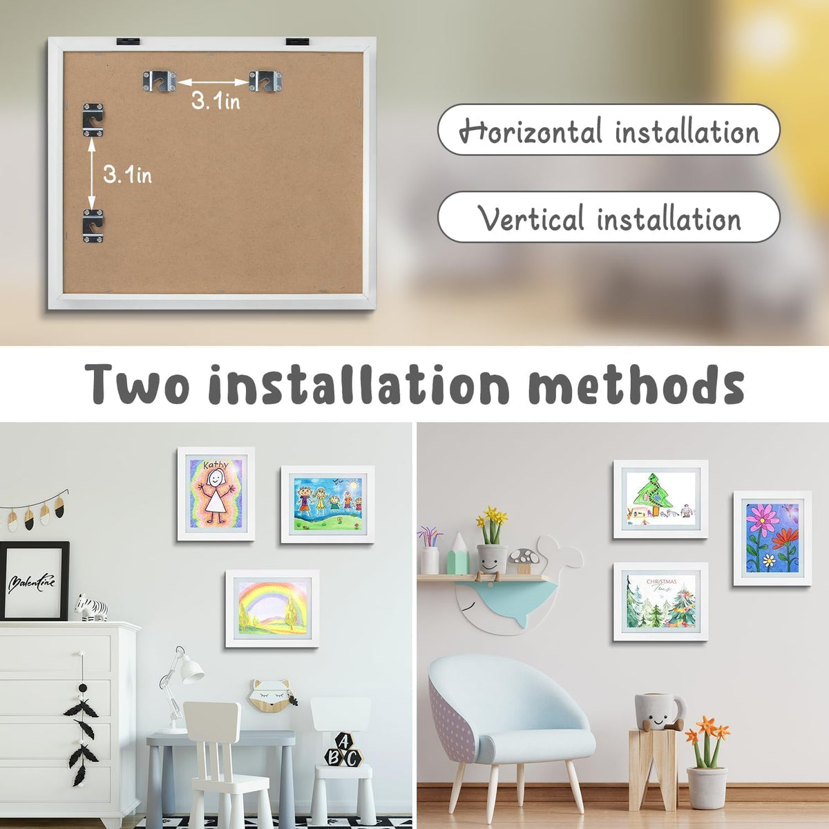 Golden State Art opened front cover displaying art in white frames for easy swaps.