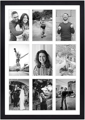 Golden State Art nine-slot frame with white mats showcases family photos neatly.