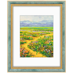 Golden State Art ornate distressed blue gold frame for mat-ready 11x14 displays.
