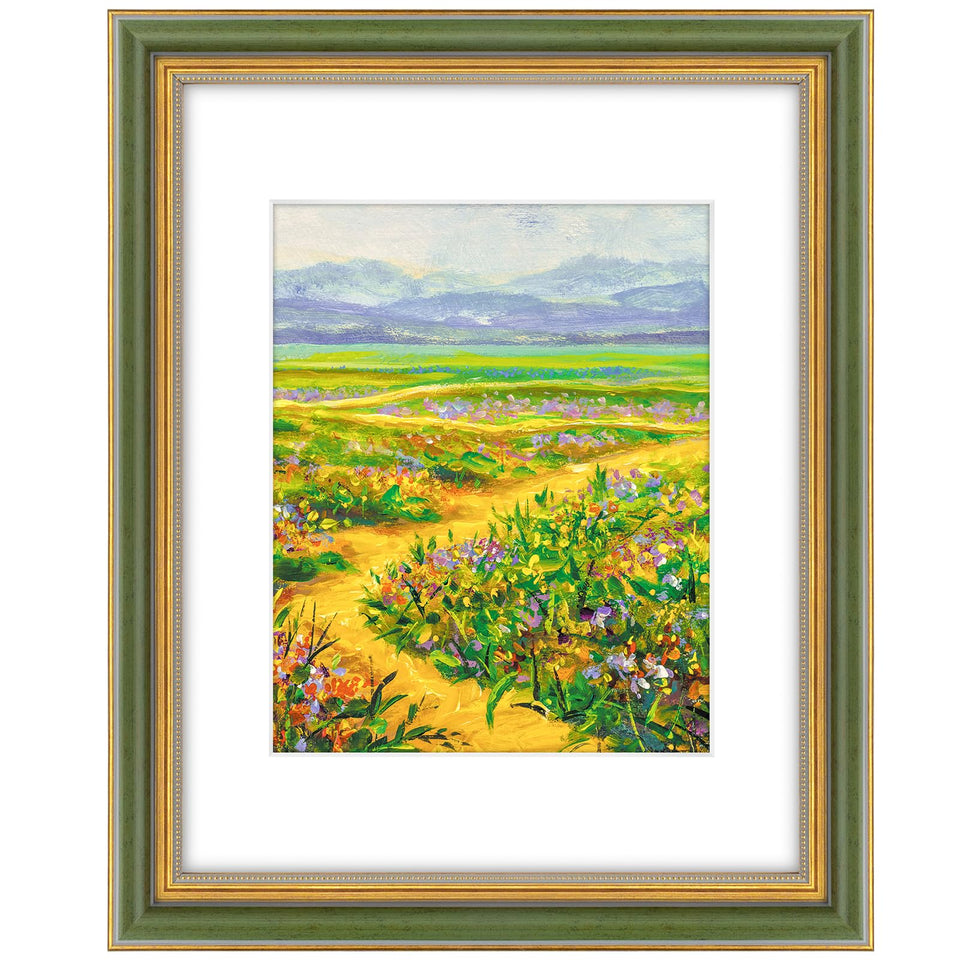 Golden State Art ornate frame front view in green gold finish for wall display.