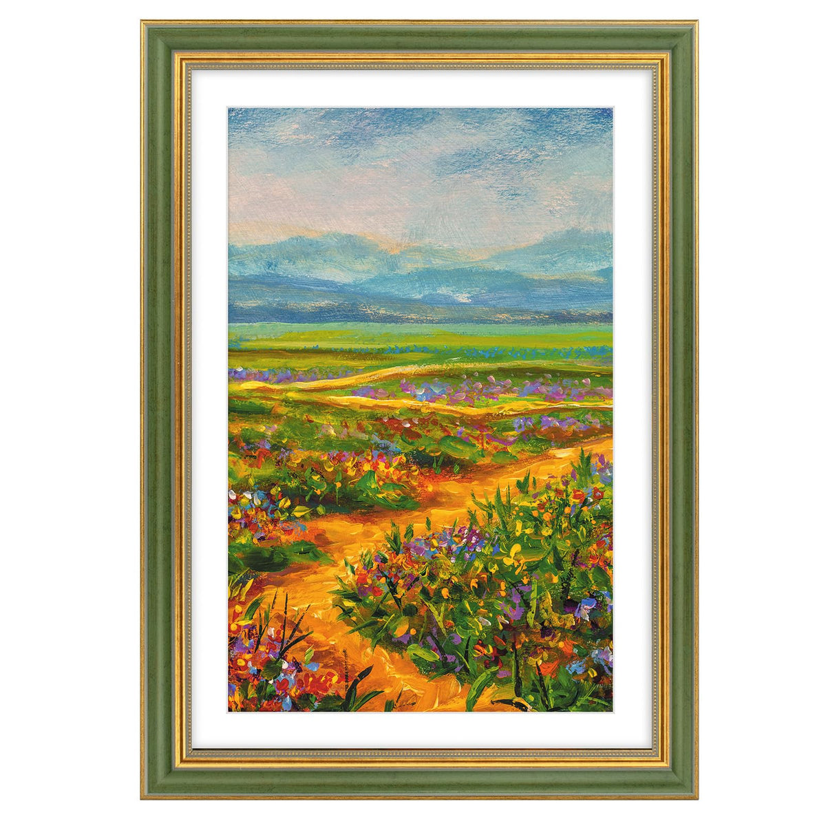 Golden State Art ornate frame in green gold with plexiglass front for clear photo display.