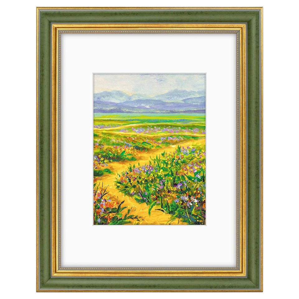 Golden State Art ornate green gold 9x12 frame front view for wall display