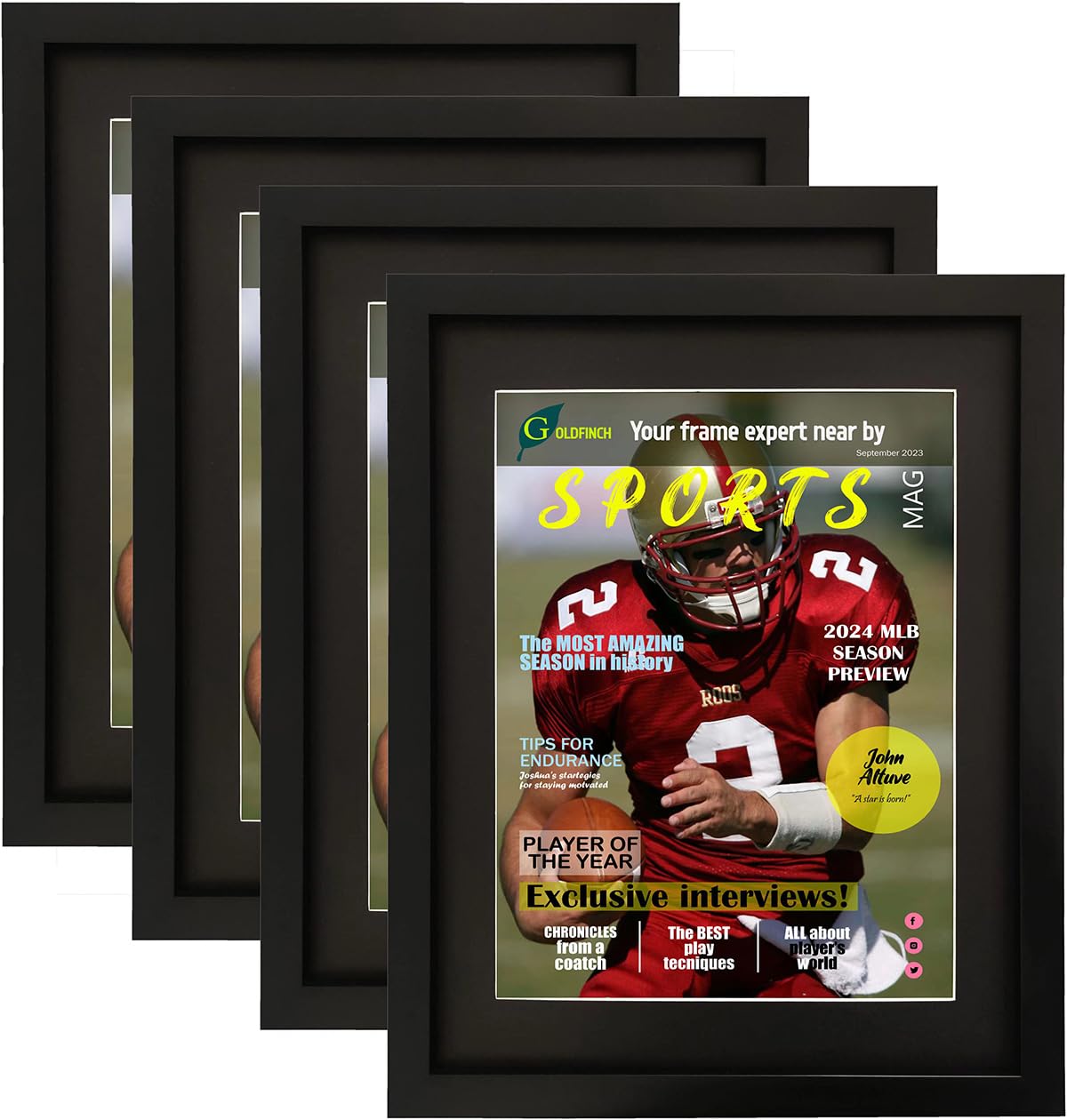 Goldfinch magazine frame supports 8.5 x 11.25 magazines for organized display.