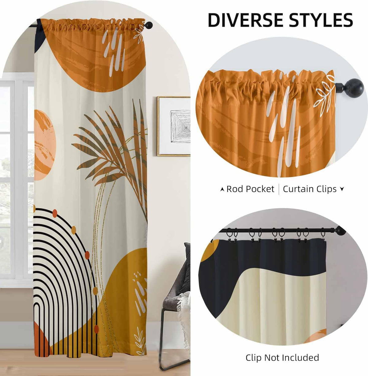GOLDLAWN 2pc curtains pack, burnt orange and yellow hues for vibrant home décor.