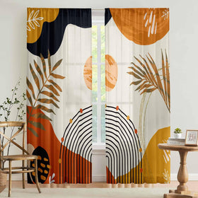 GOLDLAWN boho abstract leaves curtains burn orange 52x84-inch, soft light filtering for cozy rooms.