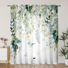 GOLDLAWN Gold Green Curtains leaf pattern enhances living room ambiance.