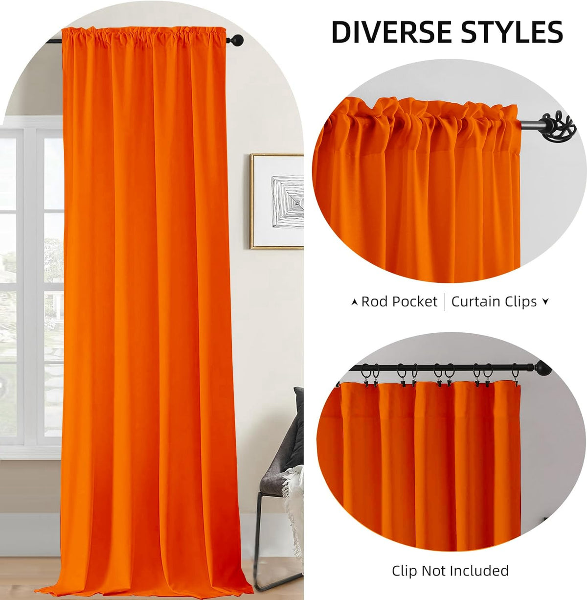 GoldLawn semi-sheer drapes in orange deliver boho style and gentle light diffusion