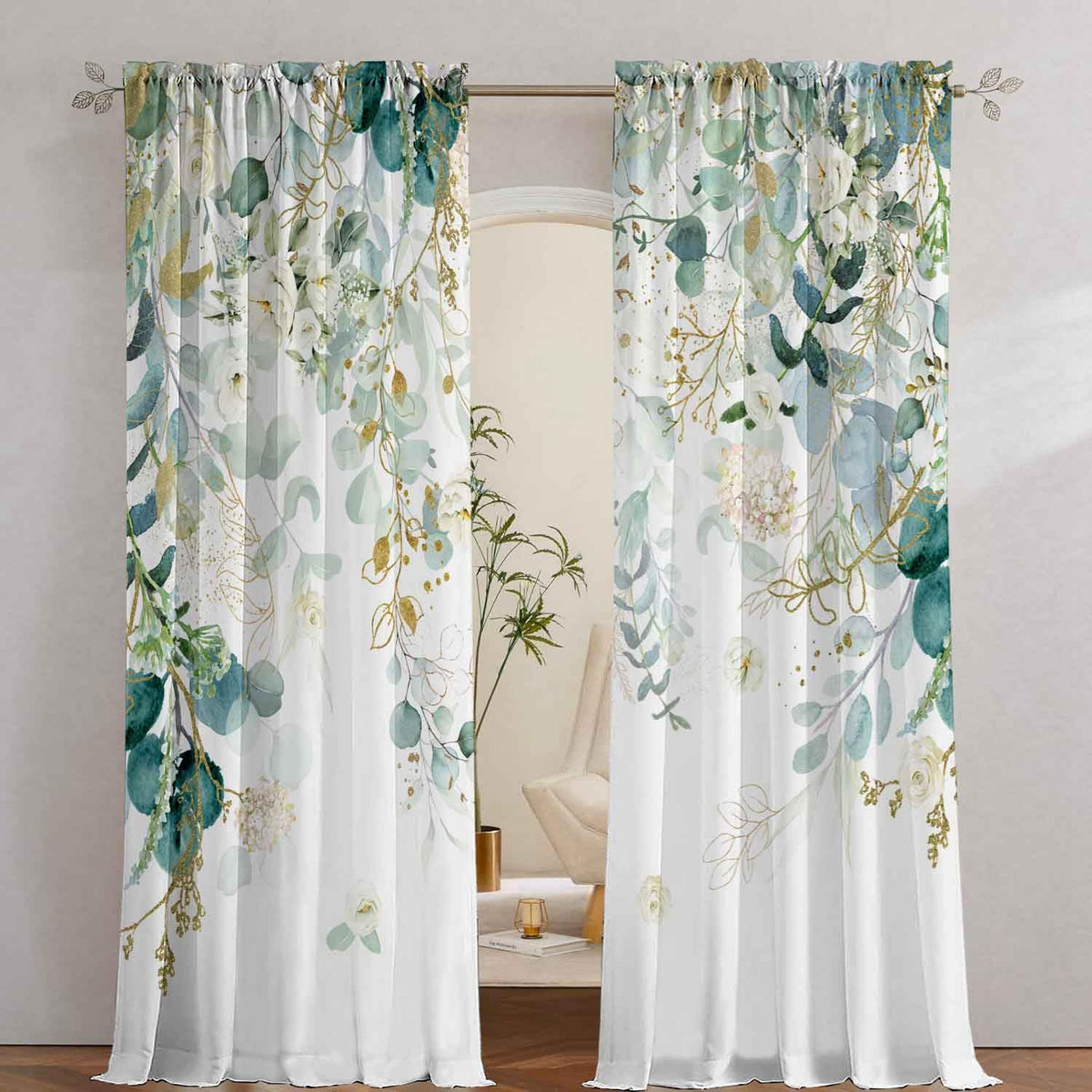 GOLDLAWN White floral drapes close-up showing color and texture.