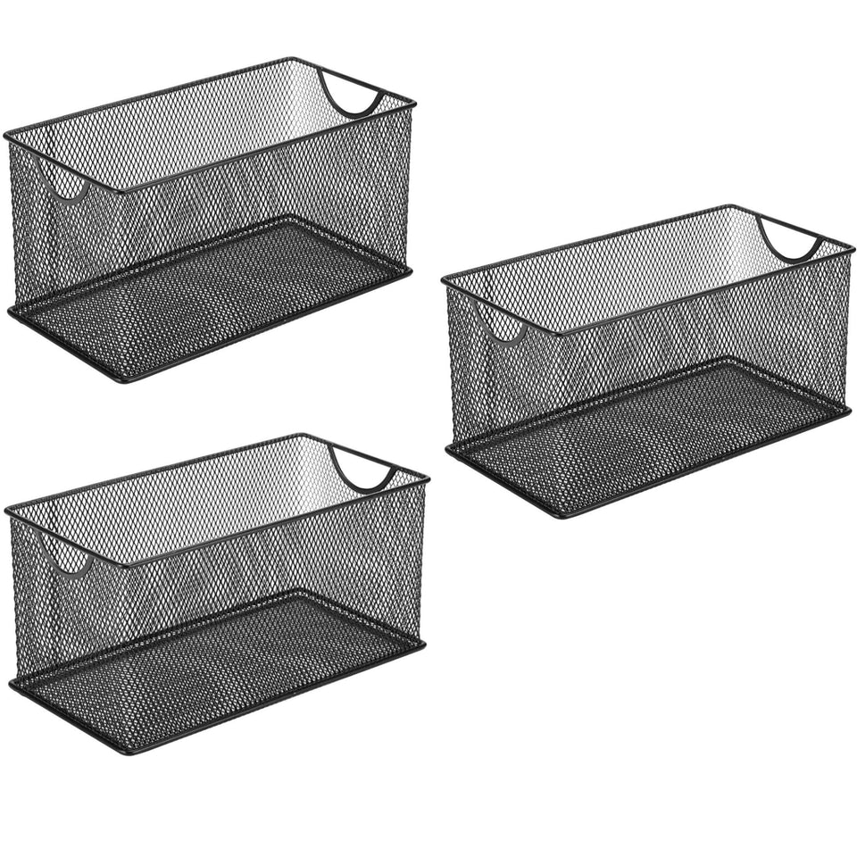 GoldOrcle mesh storage baskets front view, compact set for clutter control.
