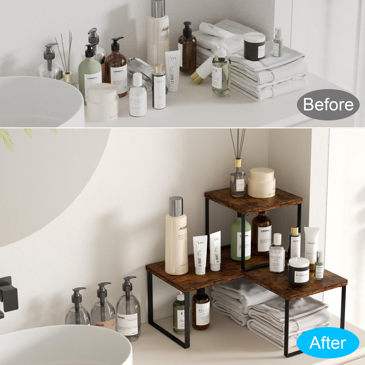 Golener bathroom-counter-organizer keeps toiletries neatly organized.