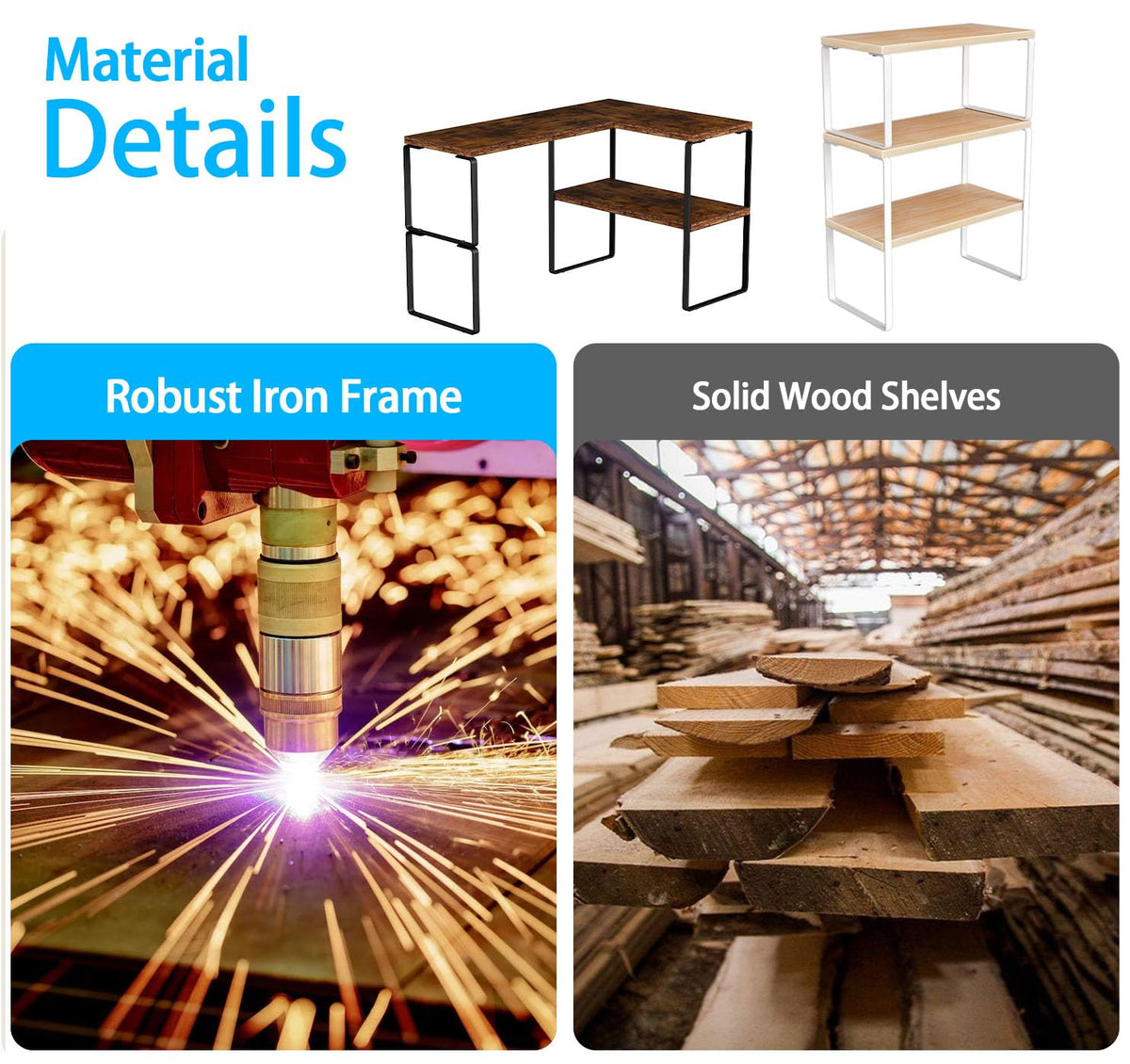 Golener wood and metal detail complements modern desks and vanity areas.