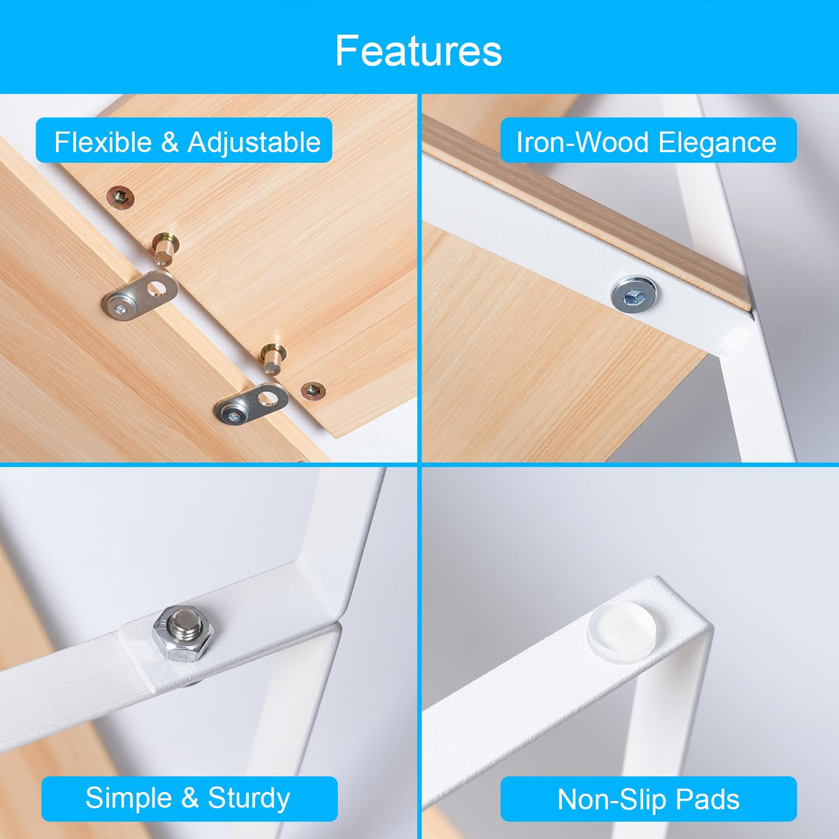 Golener wood and metal corner shelf blends durability with contemporary style.